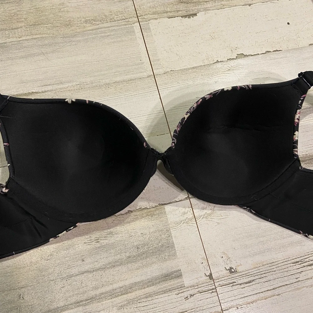 Cacique Black Pink Whimsy Floral Boost Plunge Bra 40C
